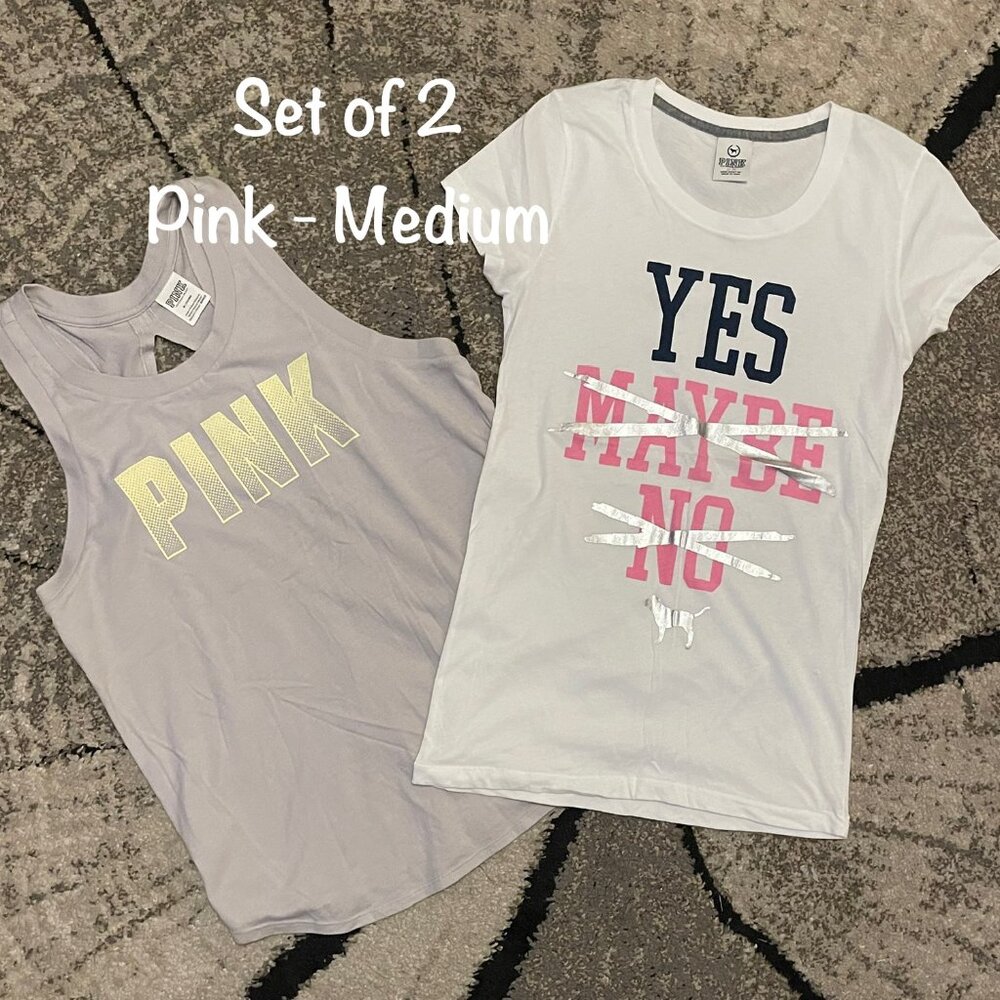 Set of 2 Women's Size Medium VS Pink Graphic Tops